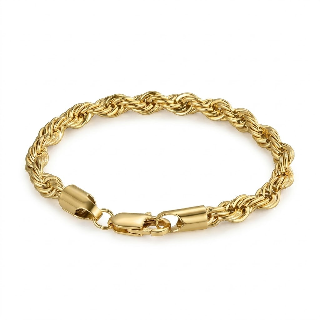 Unisex Twisted Rope Link Bracelet in Gold